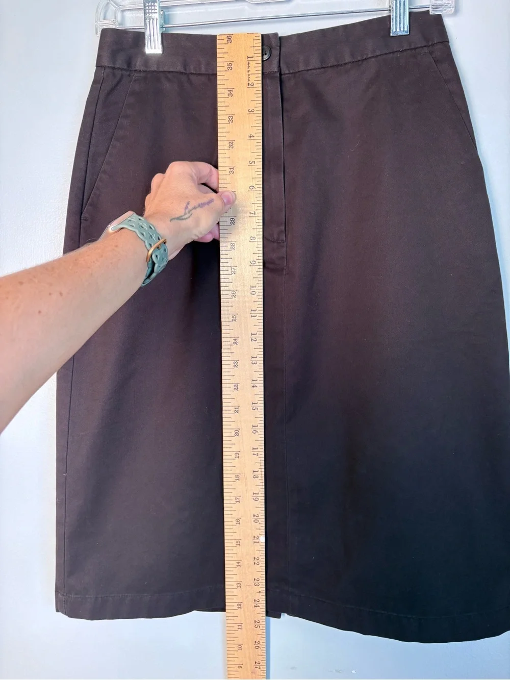 Vintage LL Bean Cotton Chino Pencil Skirt Size 6 Reg Back Vent Pocket